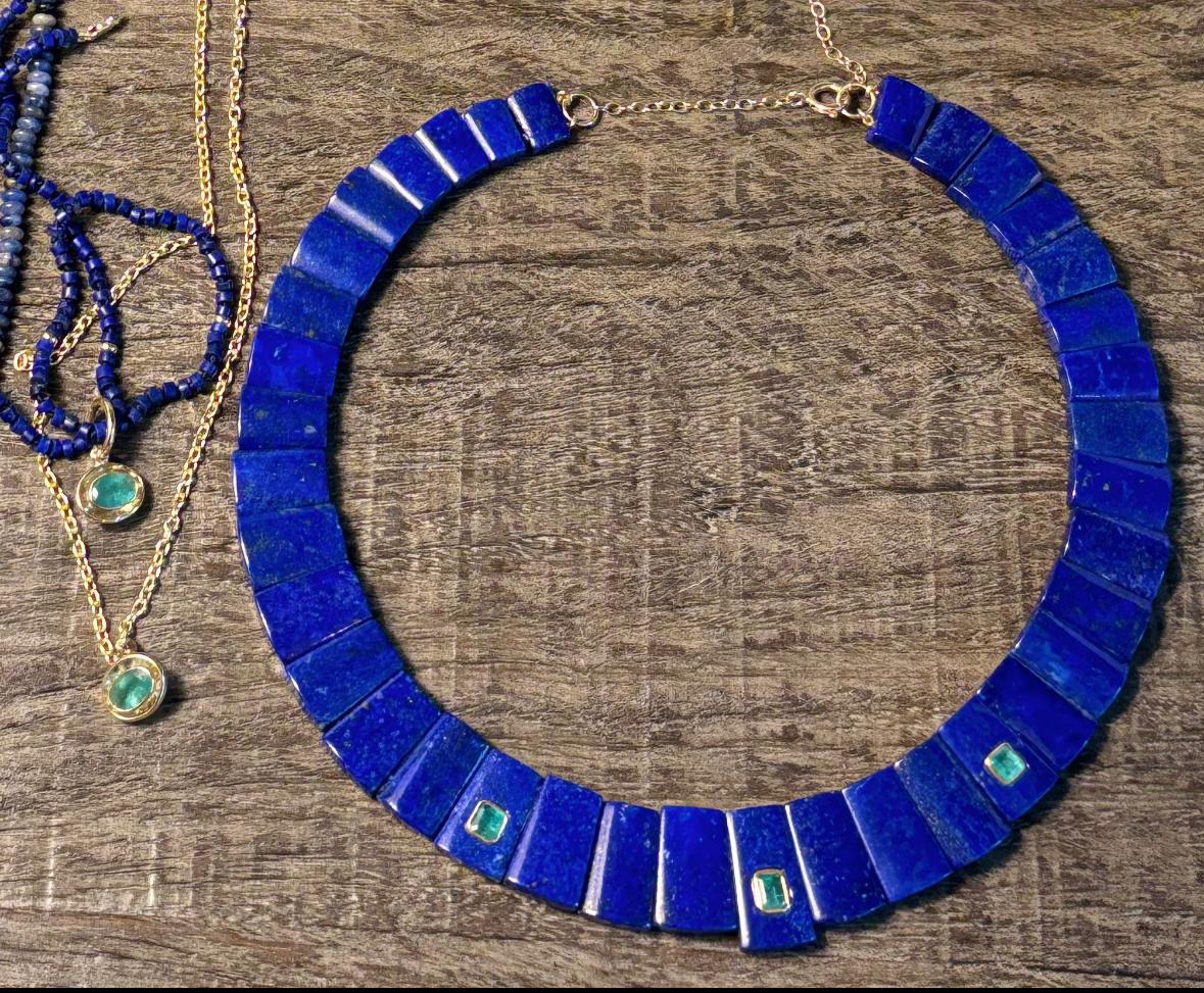da uomo o donna Collana con collare di lapis e smeraldo in vendita