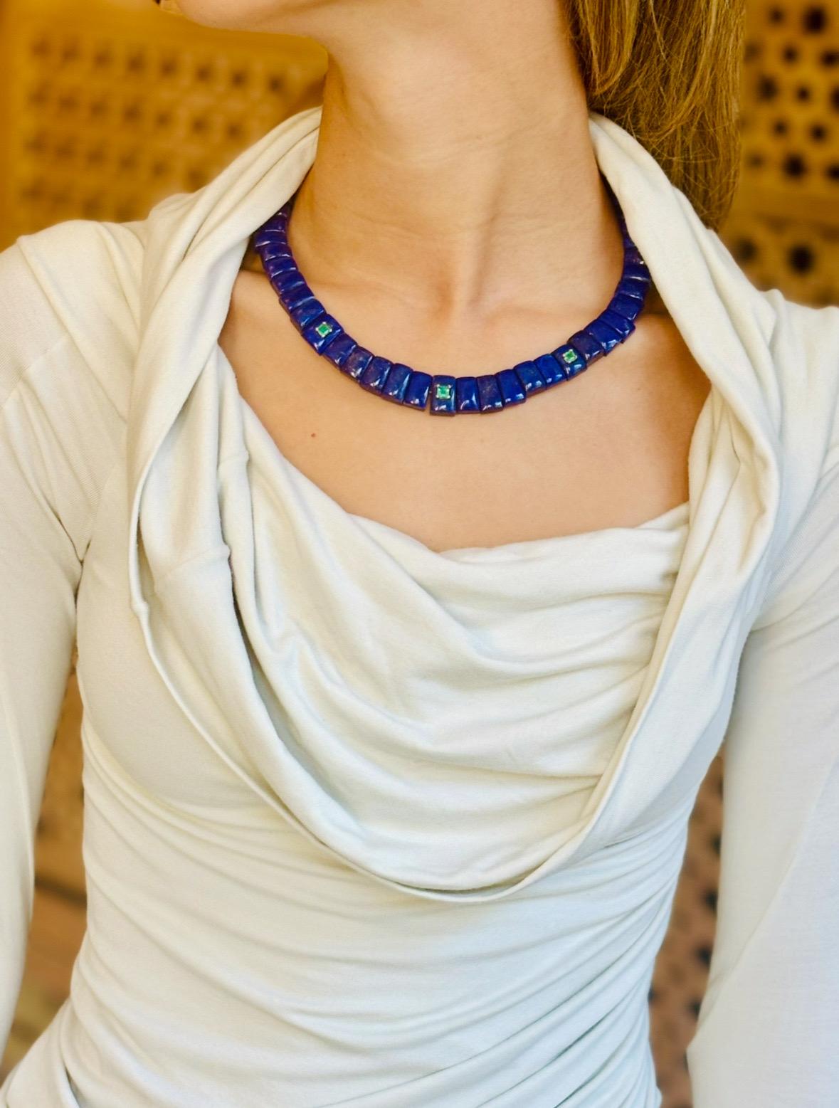 Collana con collare di lapis e smeraldo in oro 14k in vendita 5