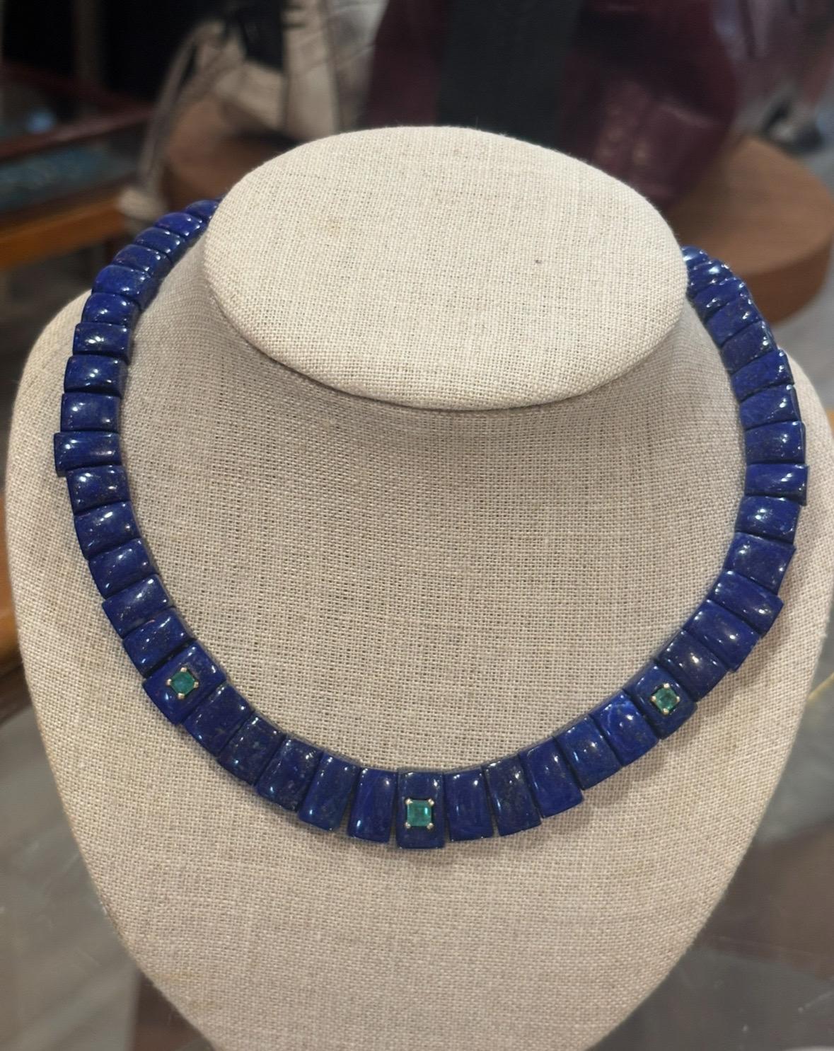 Collana con collare di lapis e smeraldo in oro 14k In condizioni Nuovo in vendita a New York, NY