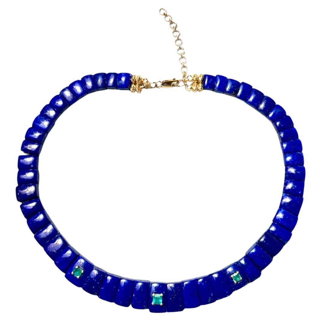 Collana con collare di lapis e smeraldo in oro 14k
