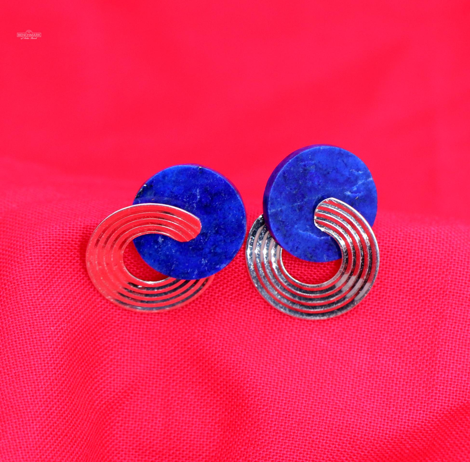 Lapis and Gold Modernist Earrings In Excellent Condition In Palm Beach, FL
