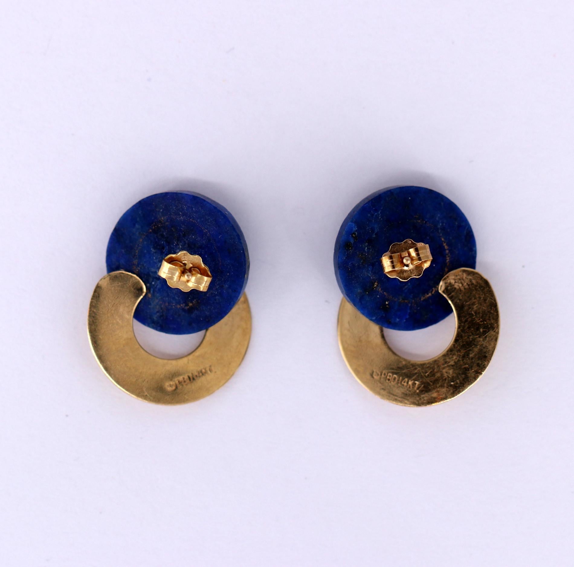 Lapis and Gold Modernist Earrings 1