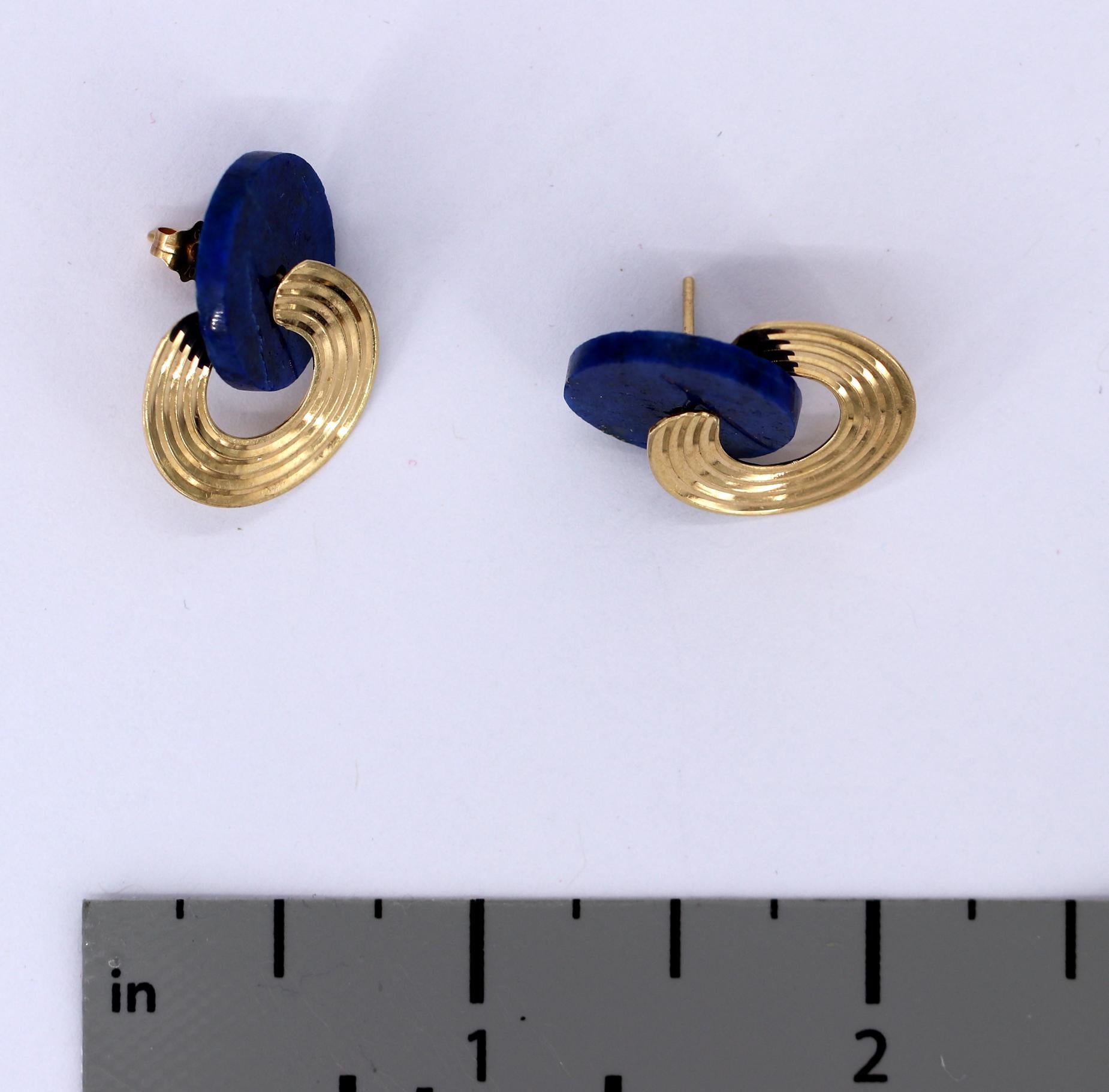 Lapis and Gold Modernist Earrings 2