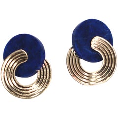 Vintage Lapis and Gold Modernist Earrings