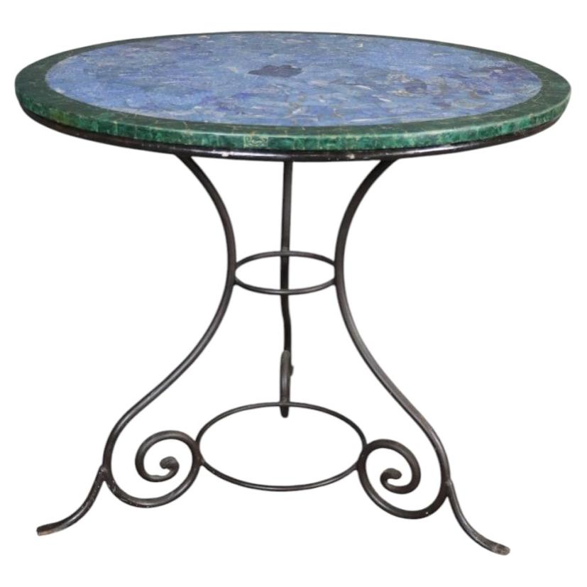 Lapis and Malachite Center Table with Metal Base For Sale