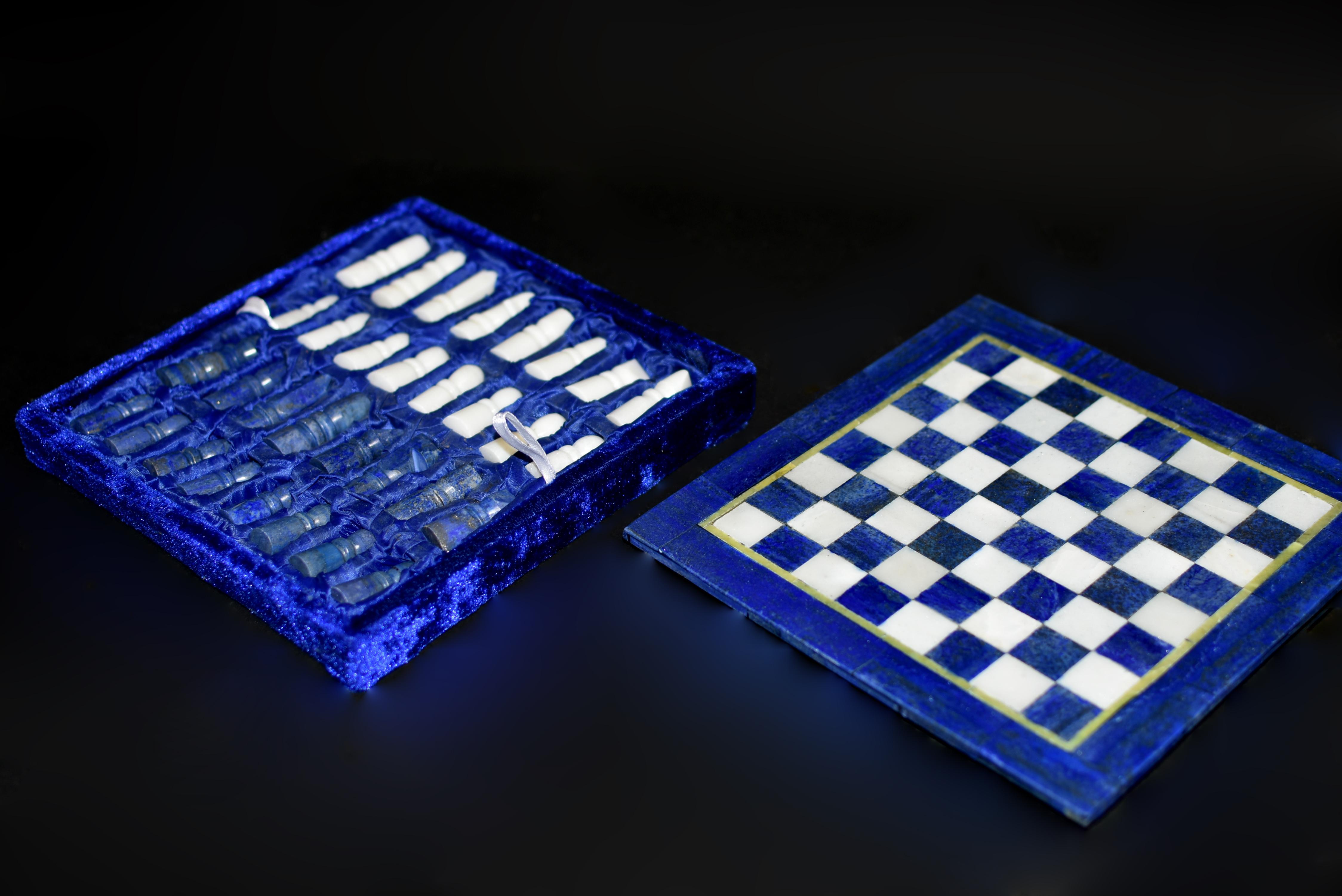 Chess Set Gemstone Lapis Lazuli and Marble 8