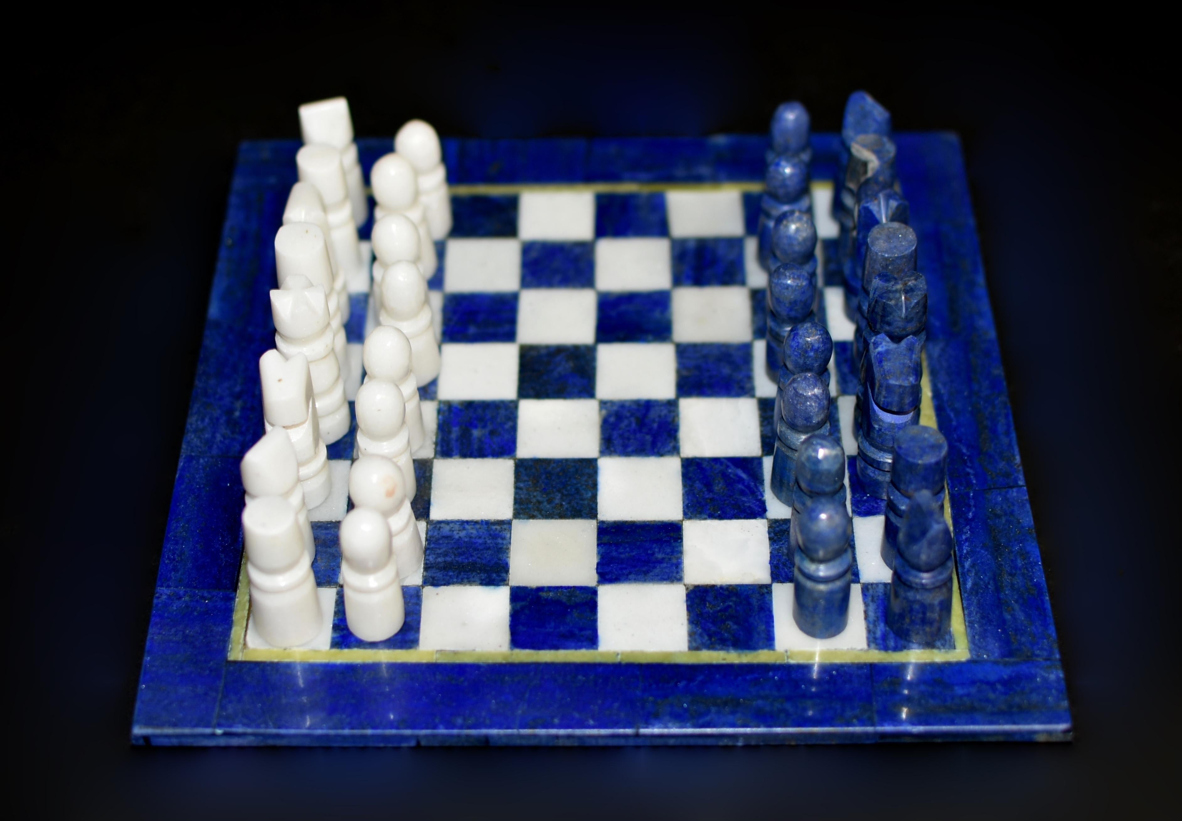Chess Set Gemstone Lapis Lazuli and Marble 8