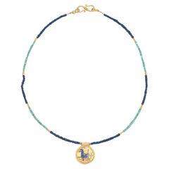 Lapis and Turquoise Necklace with Round Achaemenid Pendent