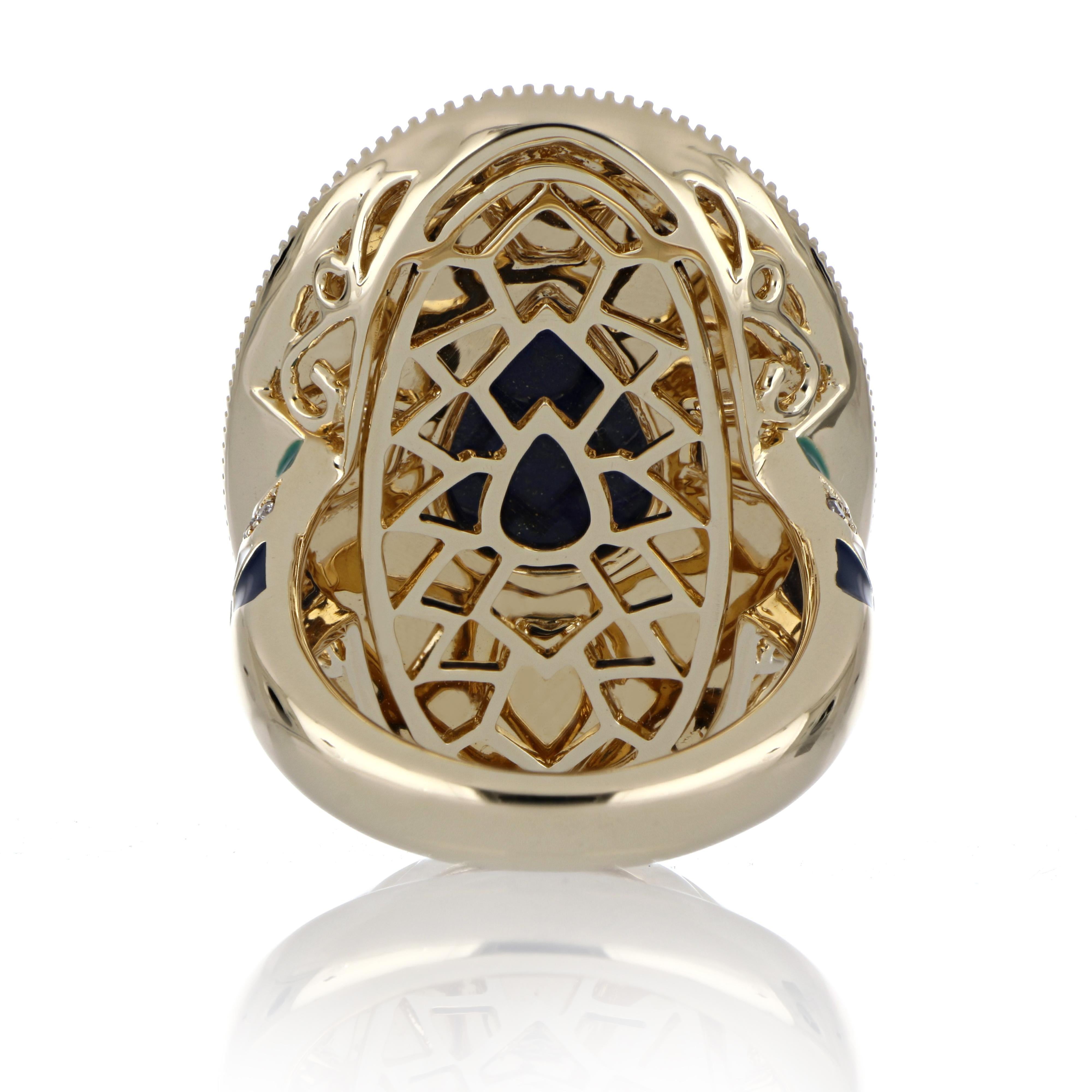 Lapis and Turquoise Studded Enamel Ring in 14 Karat Gold In New Condition For Sale In JAIPUR, IN
