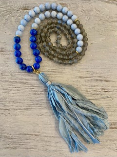 Lapis, Angelite, Labradorite, 18 Karat Gold Mala / Meditation / Prayer Necklace