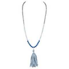 Collier Mala/Méditation/Prayer en or 18 carats, lapis, Angelite et labradorite