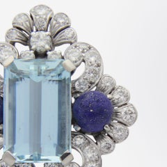 Lapis, Aquamarine and Diamond Brooch Pin