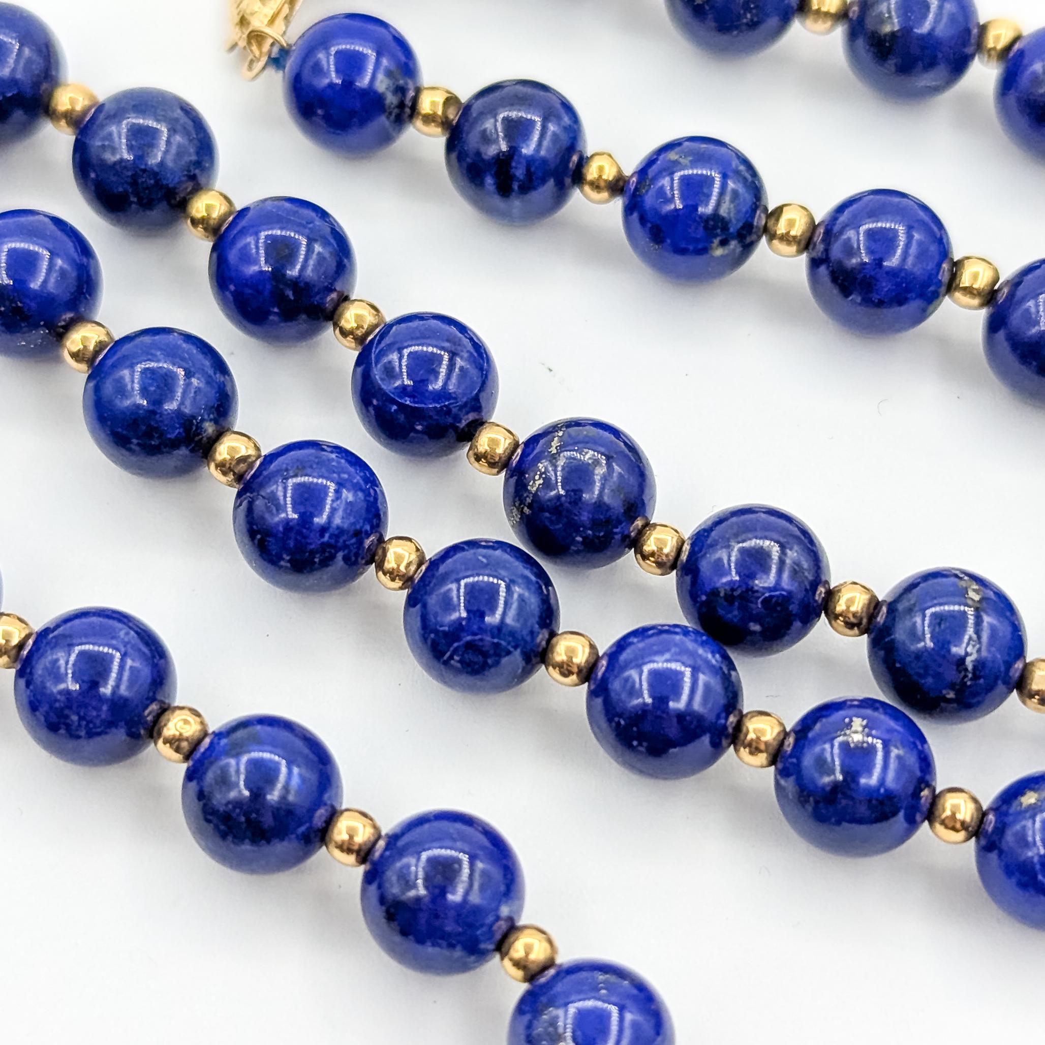 Taglio rotondo Collana di perle di lapis in oro giallo 14k in vendita