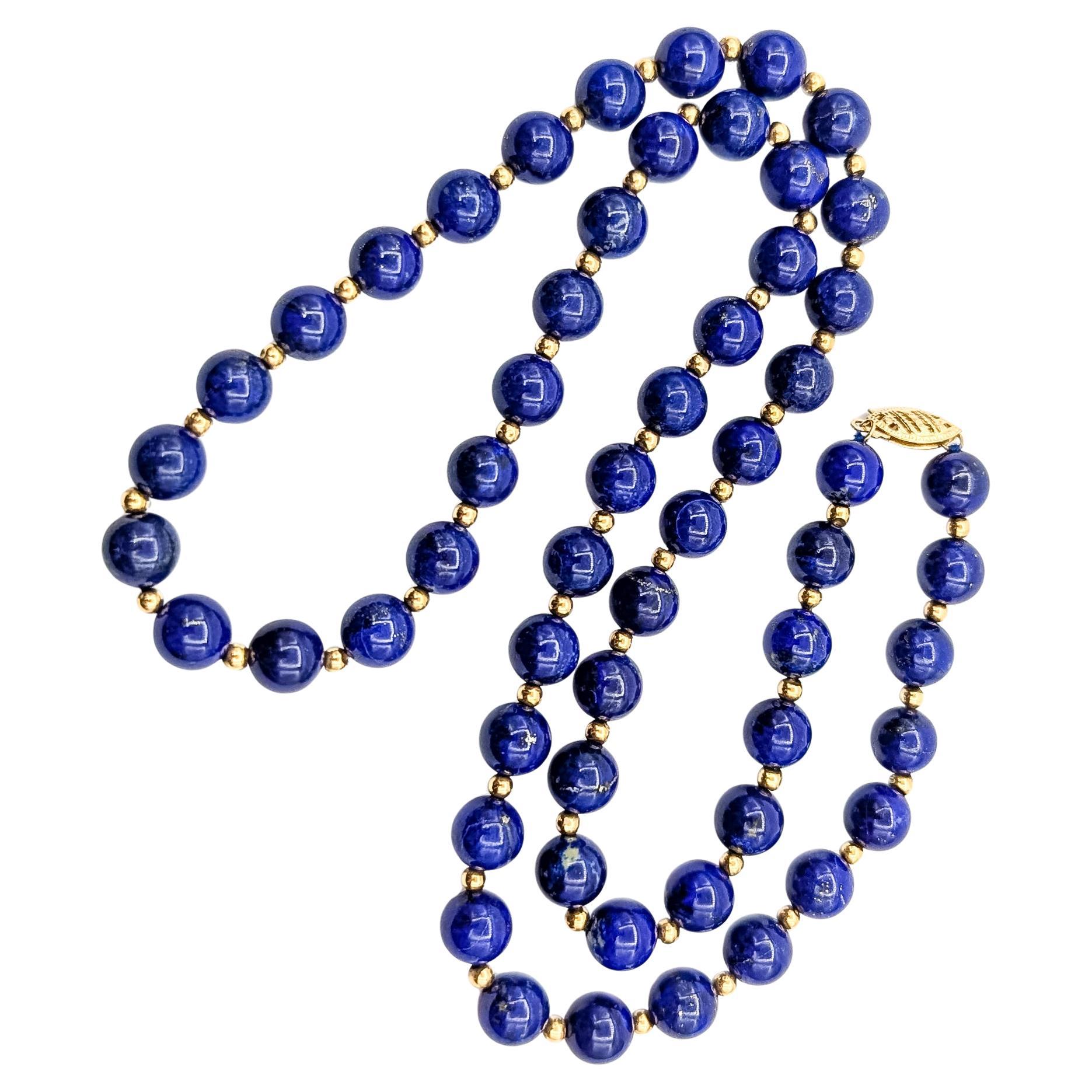 Lapis Bead Necklace in 14k Yellow Gold