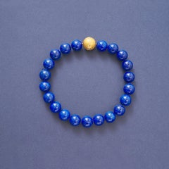 Lapis-Perlen-Halskette mit einem großen Verschluss aus 18-karätigem Gold und Diamanten