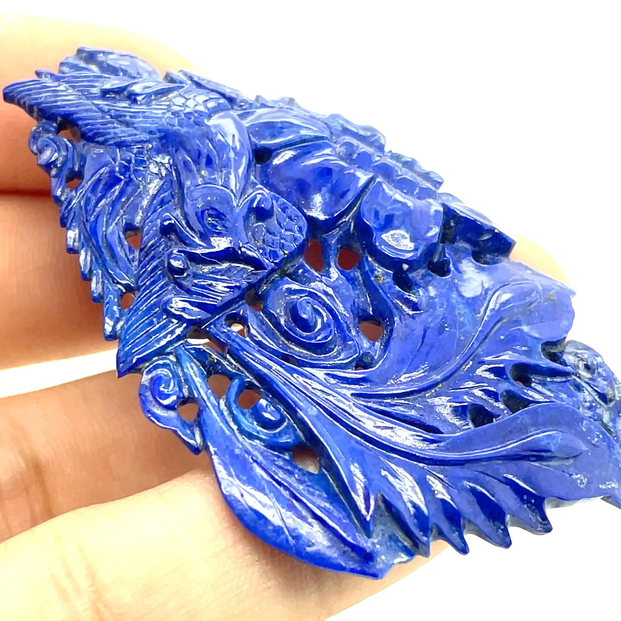 Ciondolo a forma di uccello e fiore in Lapis in vendita 4