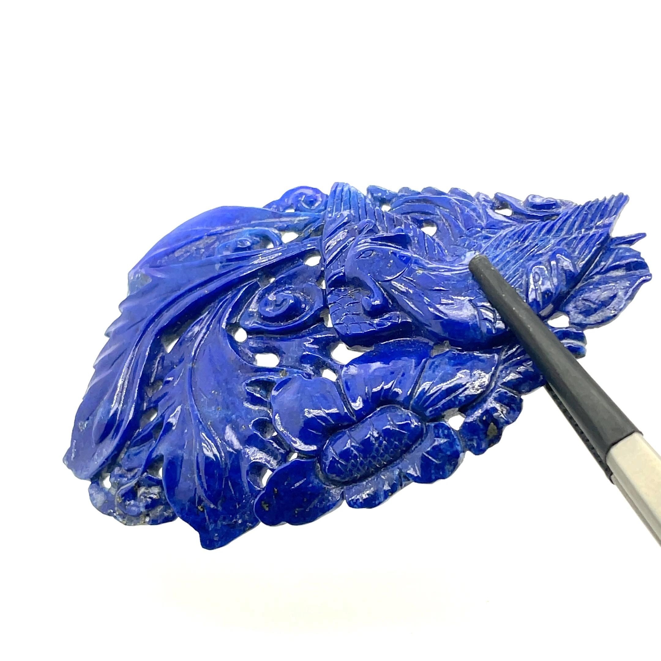 Ciondolo a forma di uccello e fiore in Lapis in vendita 7
