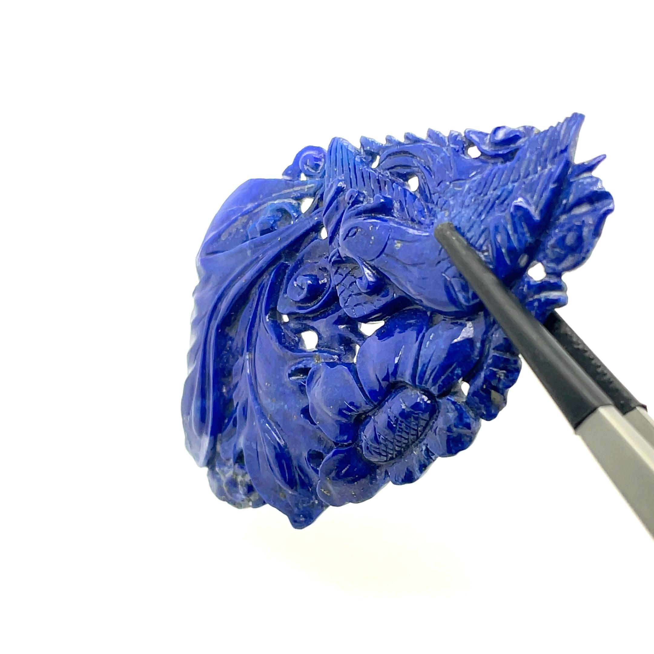 Ciondolo a forma di uccello e fiore in Lapis in vendita 8