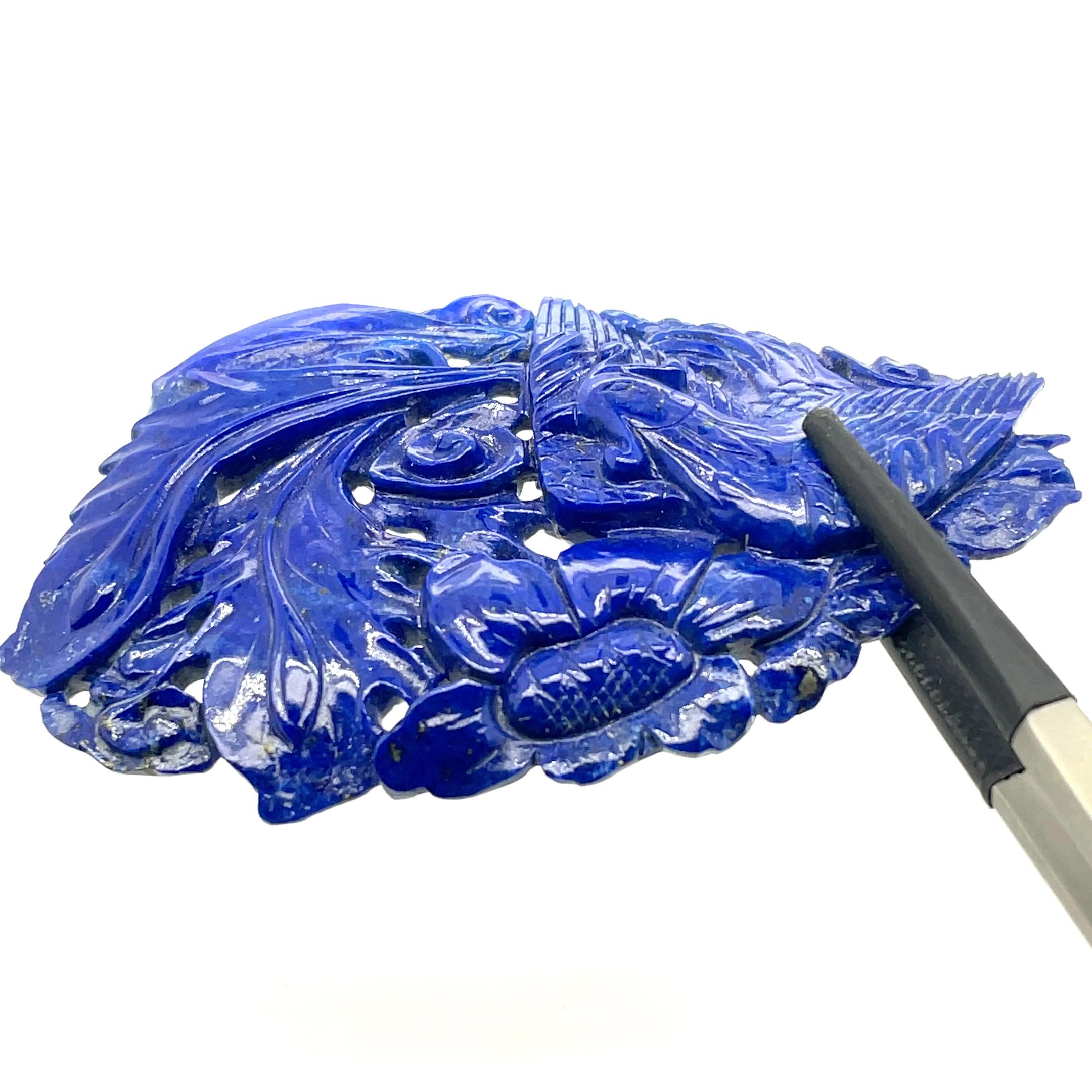 Ciondolo a forma di uccello e fiore in Lapis in vendita 9