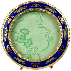  Round Frame in Lapis Blue Champlevé Enamel with Gilt Bead Edging