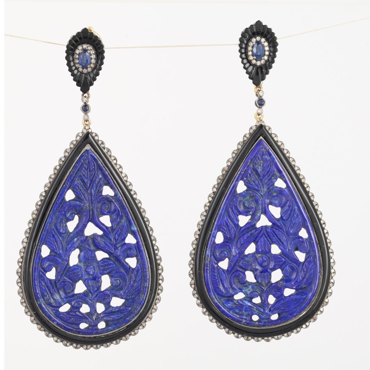 Ohrringe mit Lapislazuli, blauem Saphir und schwarzem Onyx und Diamant (Zeitgenössisch) im Angebot