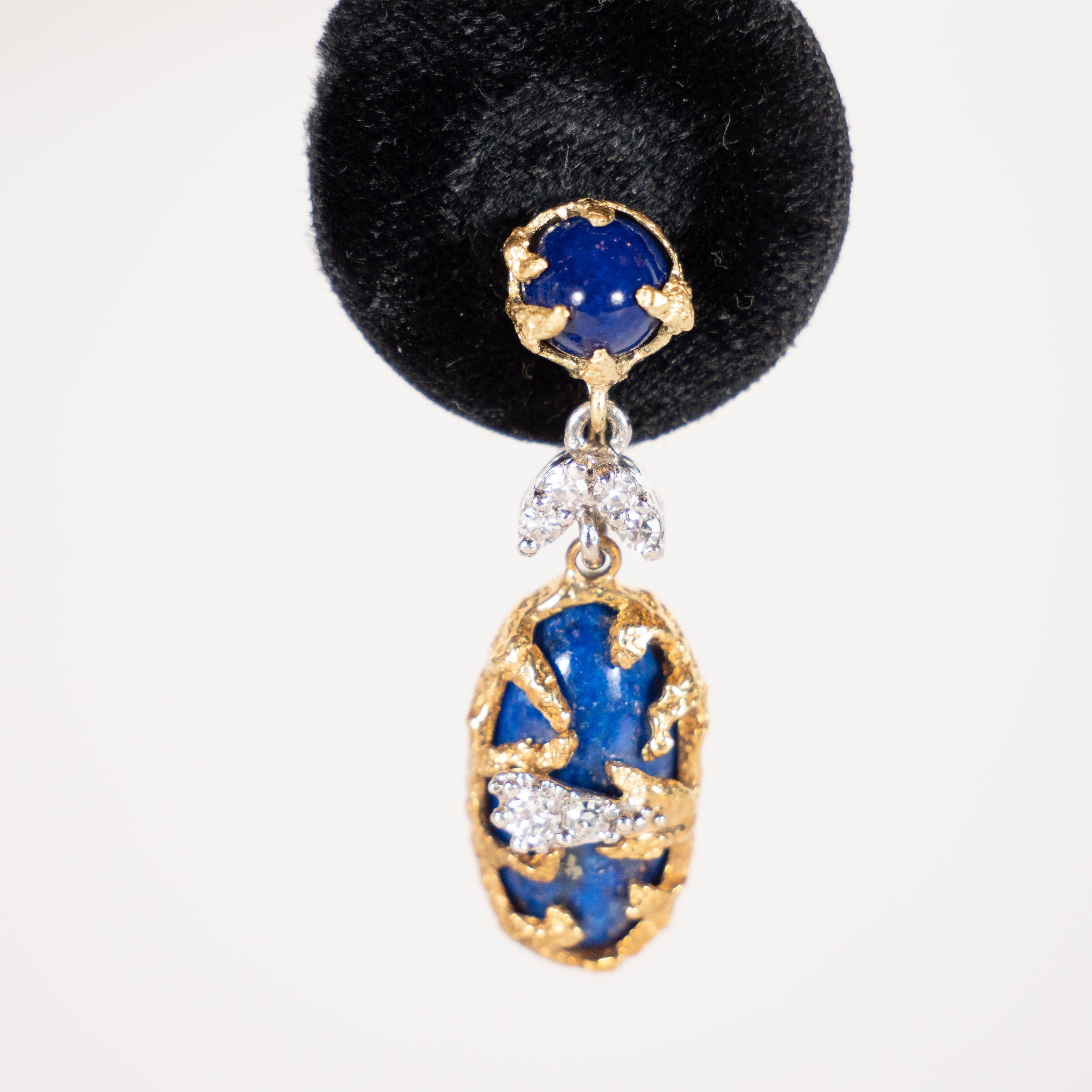 Lapis, Brilliant Cut Diamonds, 18kt Gold & Platinum Earrings by La Triomphe 1