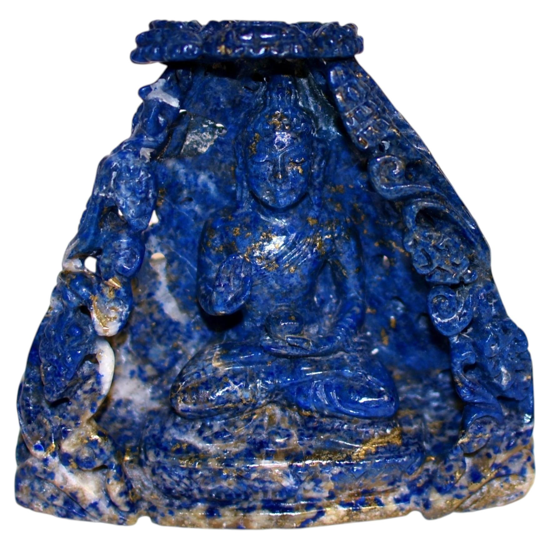 Lapis Buddha Statue in Bodhi Alcove Natural Lapis Lazuli For Sale