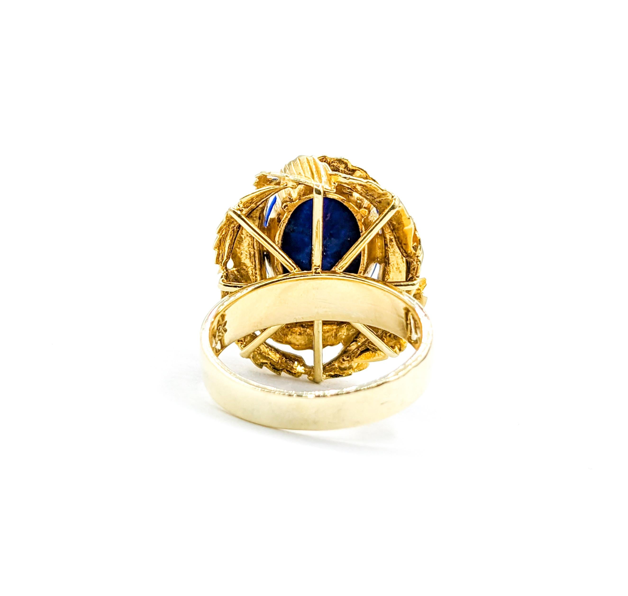  Lapis Cabochon Ring with Enamel Leaf Details 2