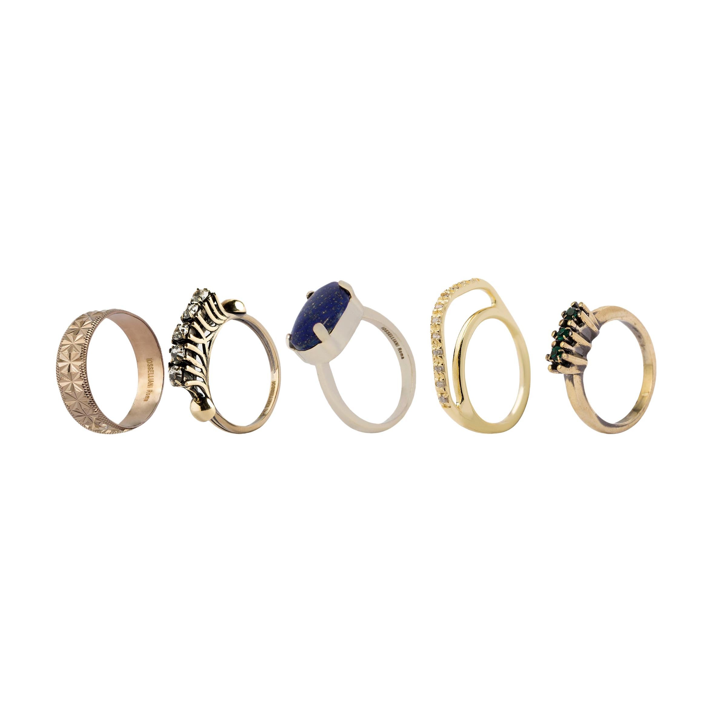 Contemporary Lapis Cabochon Set of Rings in Mixed Antique Gold Plating from IOSSELLIANI For Sale