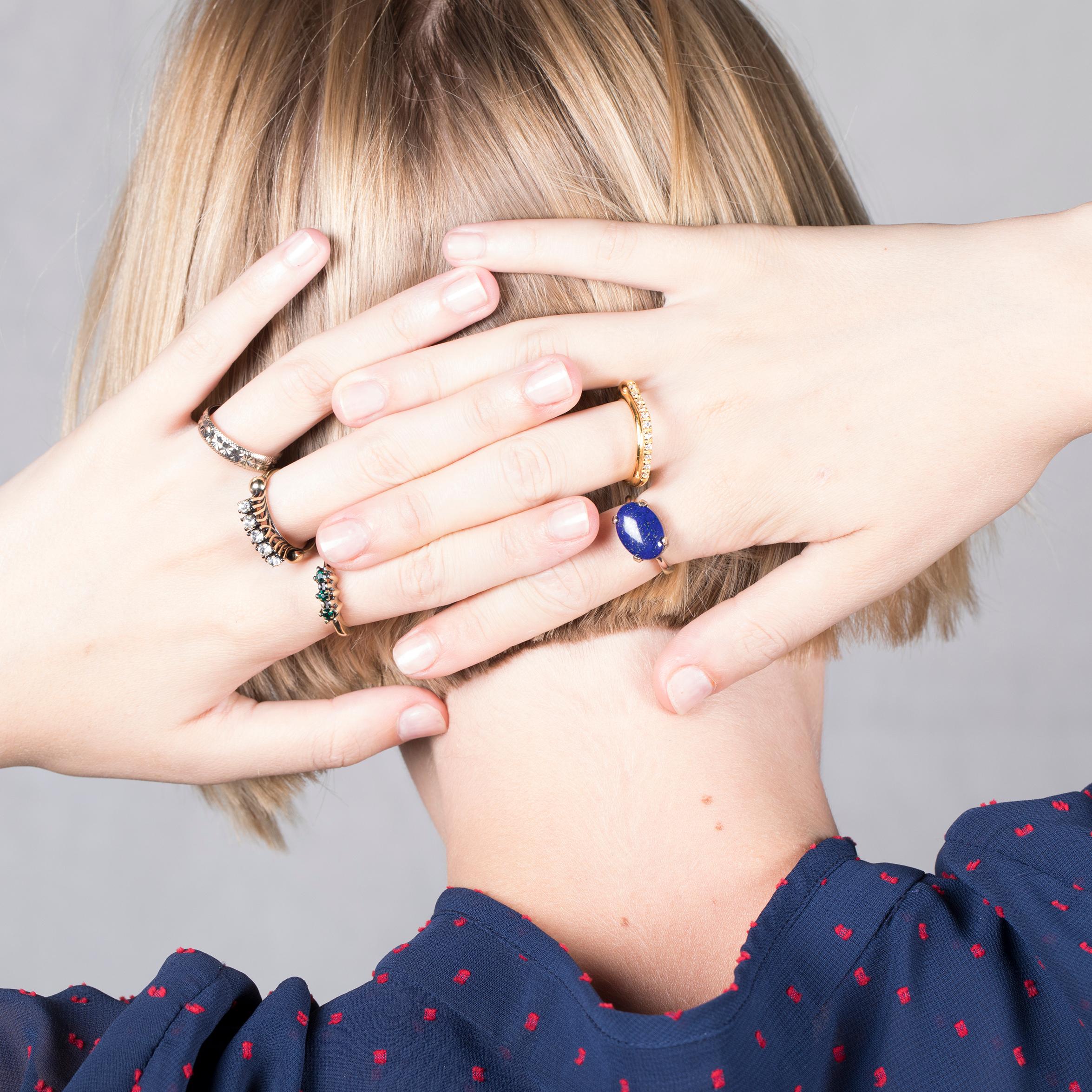 Women's Lapis Cabochon Set of Rings in Mixed Antique Gold Plating from IOSSELLIANI For Sale