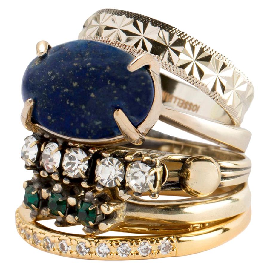 Lapis Cabochon Set of Rings in Mixed Antique Gold Plating from IOSSELLIANI For Sale