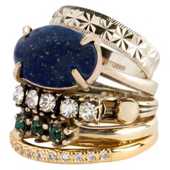 Lapis Cabochon Set of Rings in Mixed Antique Gold Plating from IOSSELLIANI