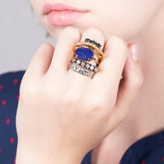Lapis Cabochon Set of Rings in Mixed Antique Gold Plating from IOSSELLIANI