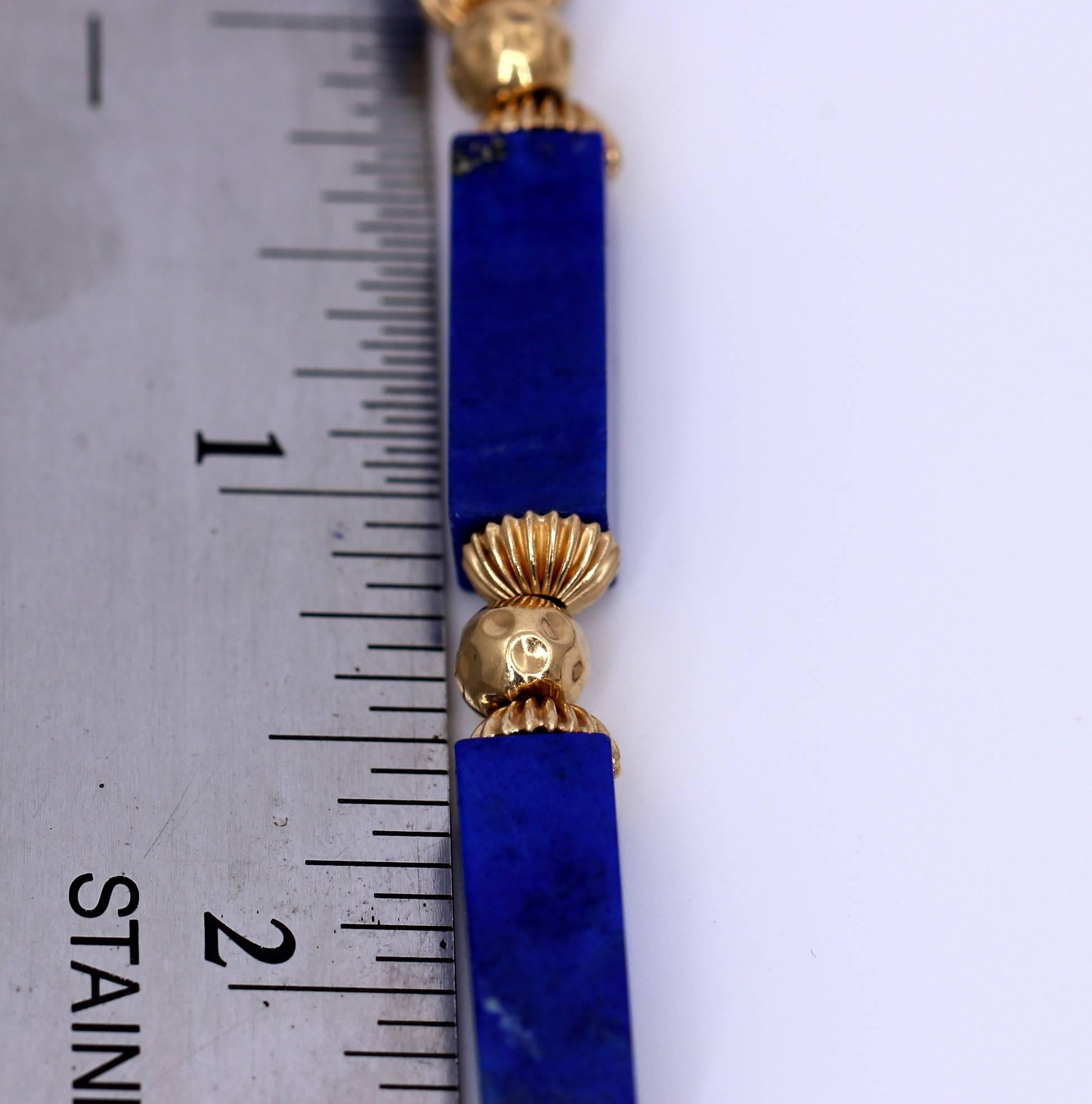 Lapis Columns with Gold Beads Necklace 1