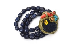 Lapis, Coral, Turquoise and Brass Hand Wrought Cuff Bracelet One of a Kind 90's