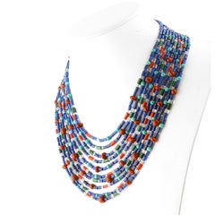 Lapis Coral Turquoise Malachite Quartz Jasper Multistrand Intini Jewels Necklace