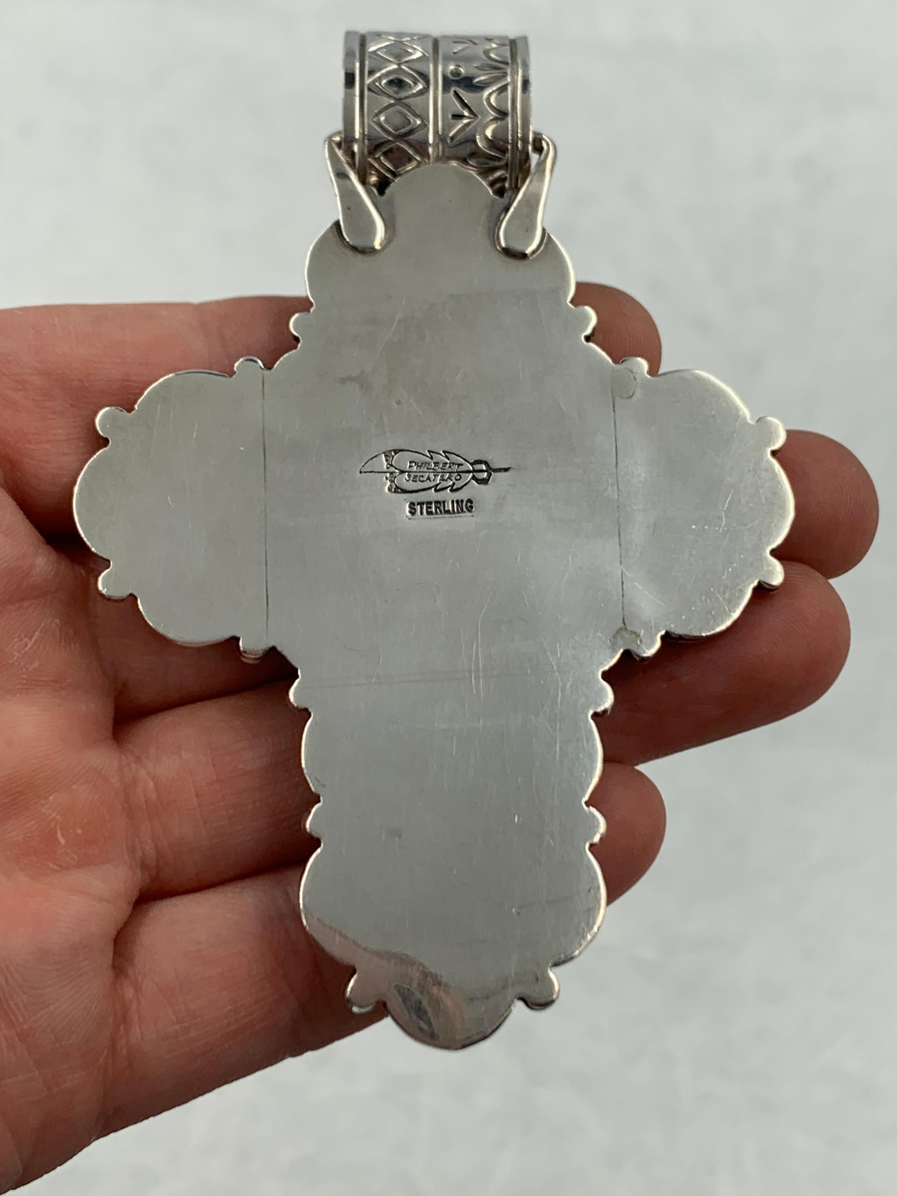 Native American Lapis Cross by Philbert Secatero For Sale
