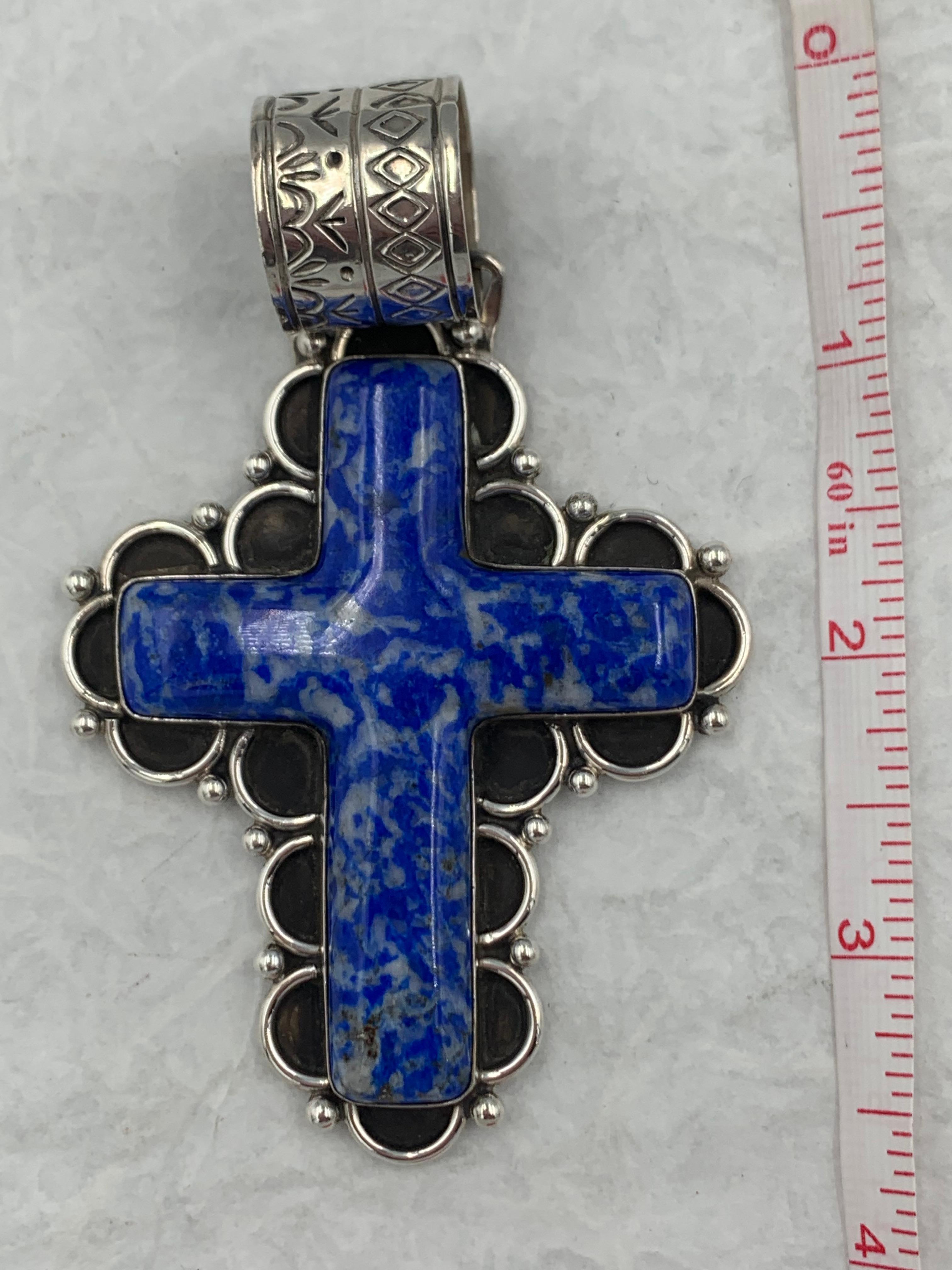 Women's or Men's Lapis Cross by Philbert Secatero For Sale