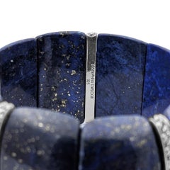 Bracelet extensible en lapis avec espacements en argent sterling gravés de fleurs
