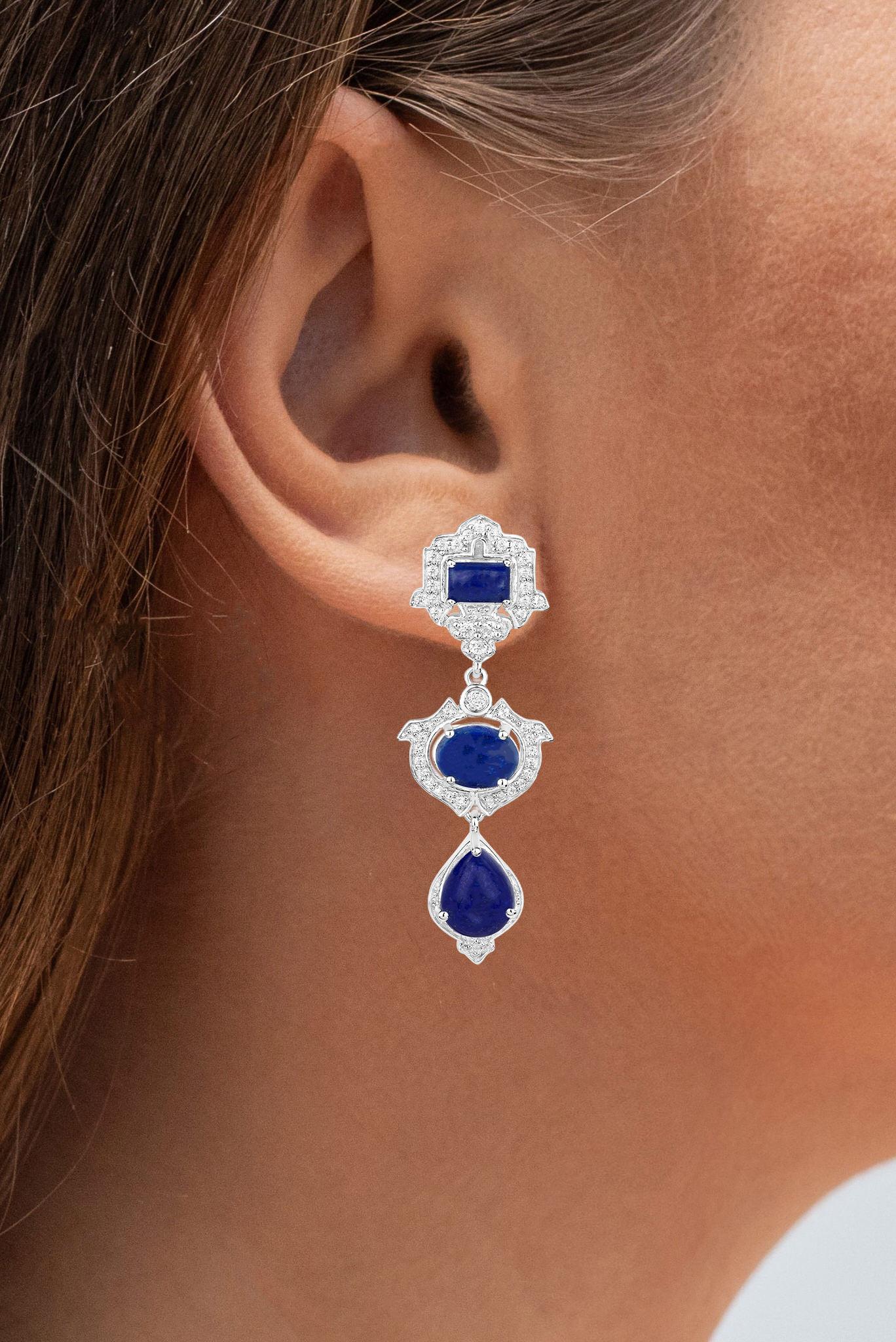 Taglio misto Orecchini pendenti in Lapis Topazio Bianco 9,3 Carati A. Silver in vendita