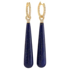 Lapis Dangle Earrings With Diamonds Made In 18k Yellow Gold