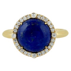 Bague en or 18 carats avec lapis et diamants