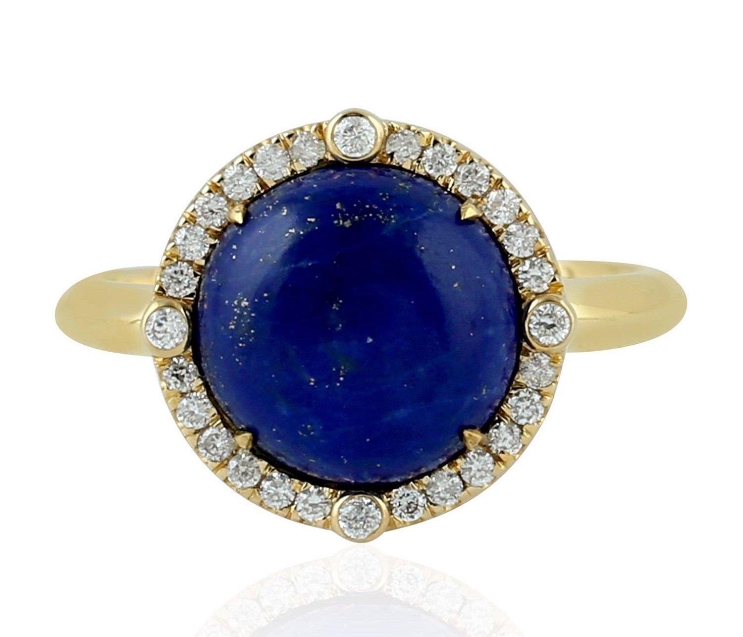 These earrings are crafted from 18-karat gold, 2.9 carats Lapis and .30 carats of sparkling diamonds. See matching ring.

The ring is a size 7 and may be resized to larger or smaller upon request. 
FOLLOW MEGHNA JEWELS storefront to view the latest