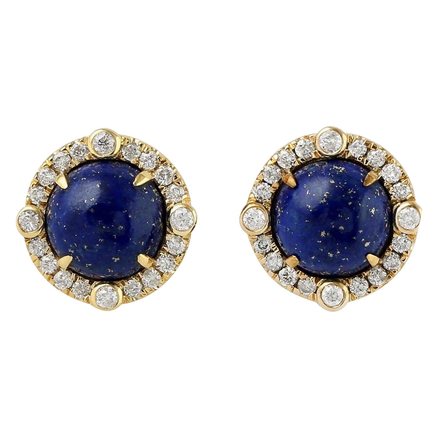 Lapis Diamond 18 Karat Gold Stud Earrings