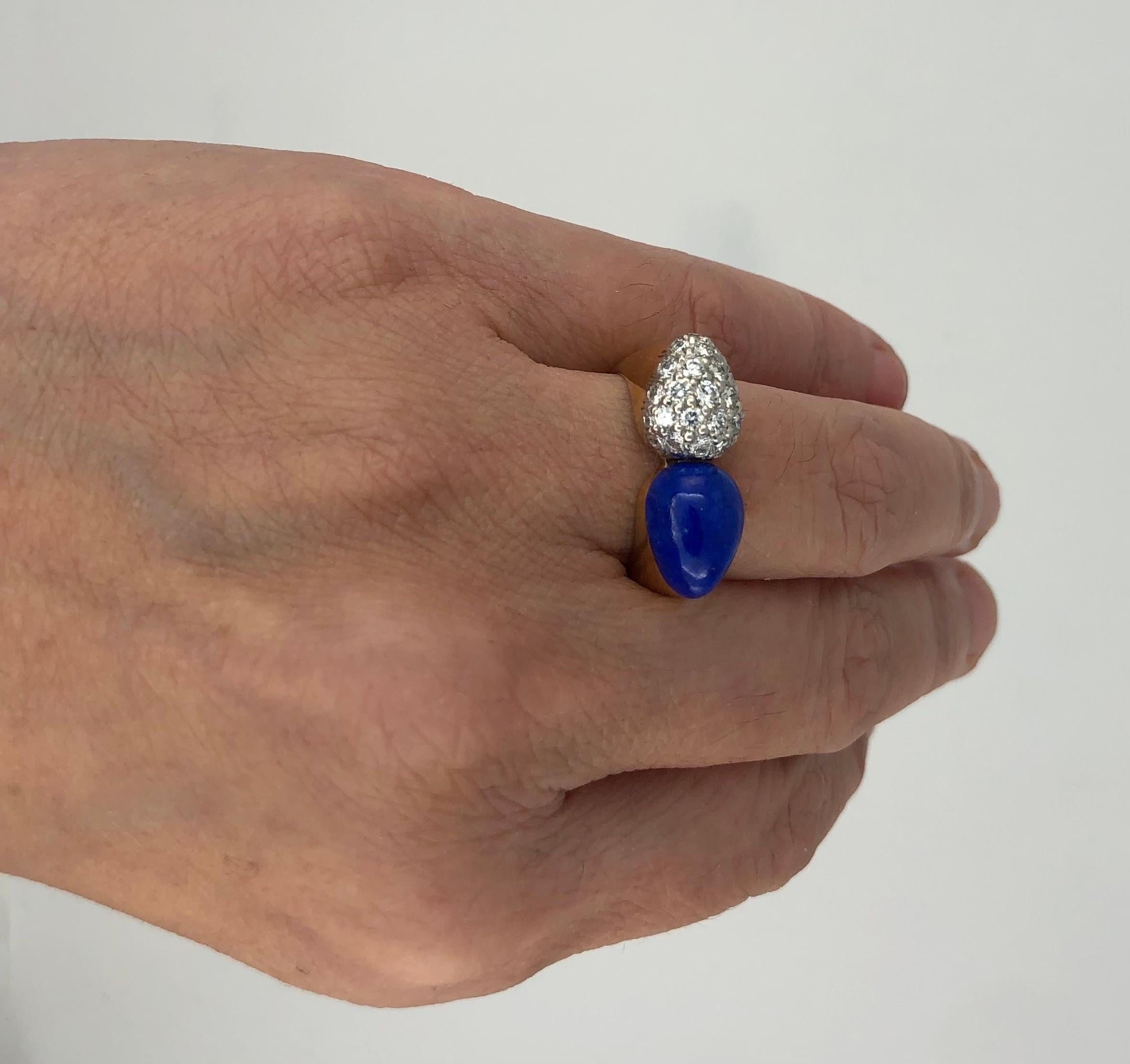 Round Cut Lapis & Diamond Bombe Bypass Ring For Sale