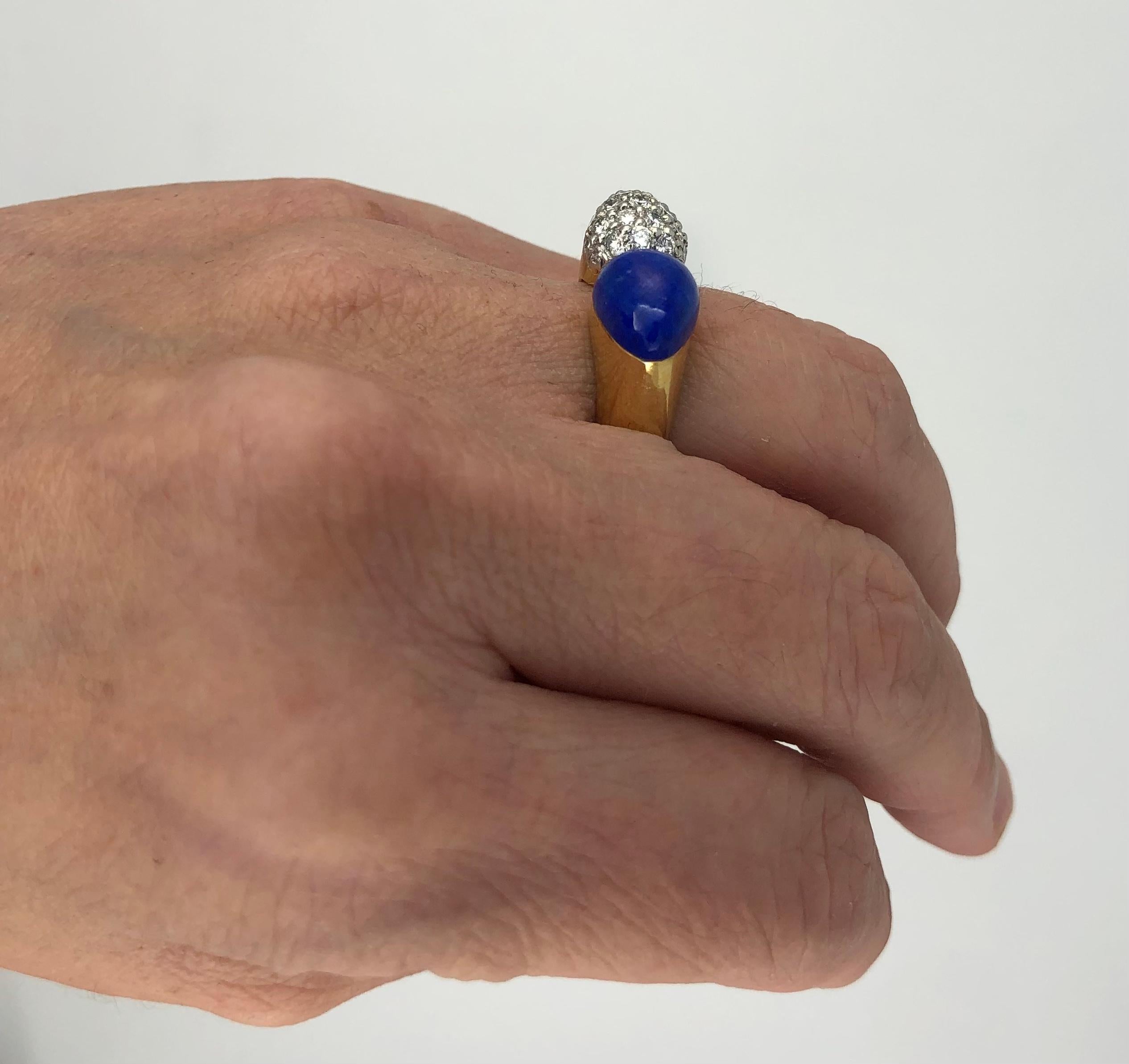 Lapis & Diamond Bombe Bypass Ring In Excellent Condition For Sale In New York, NY