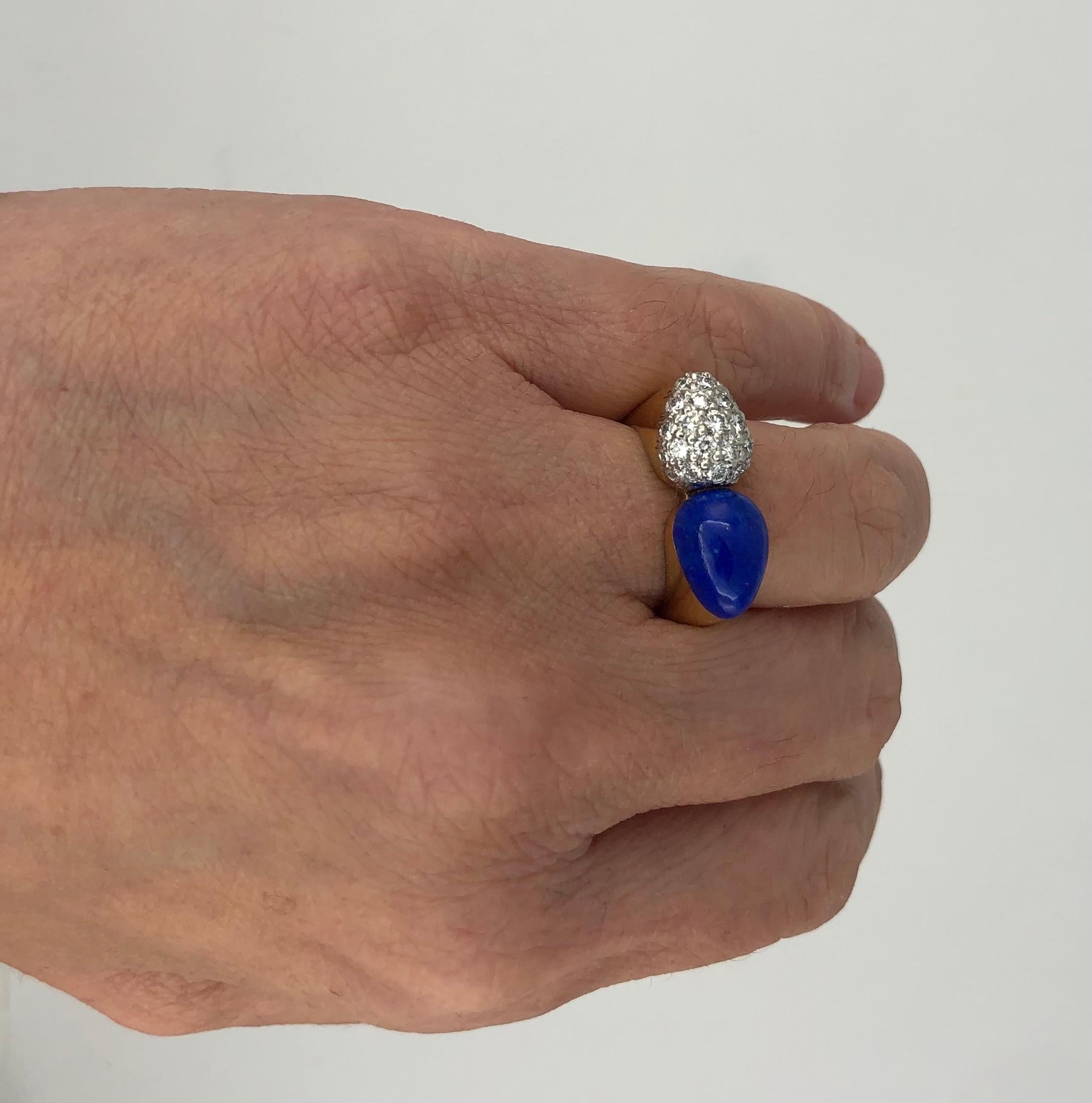 Women's Lapis & Diamond Bombe Bypass Ring For Sale