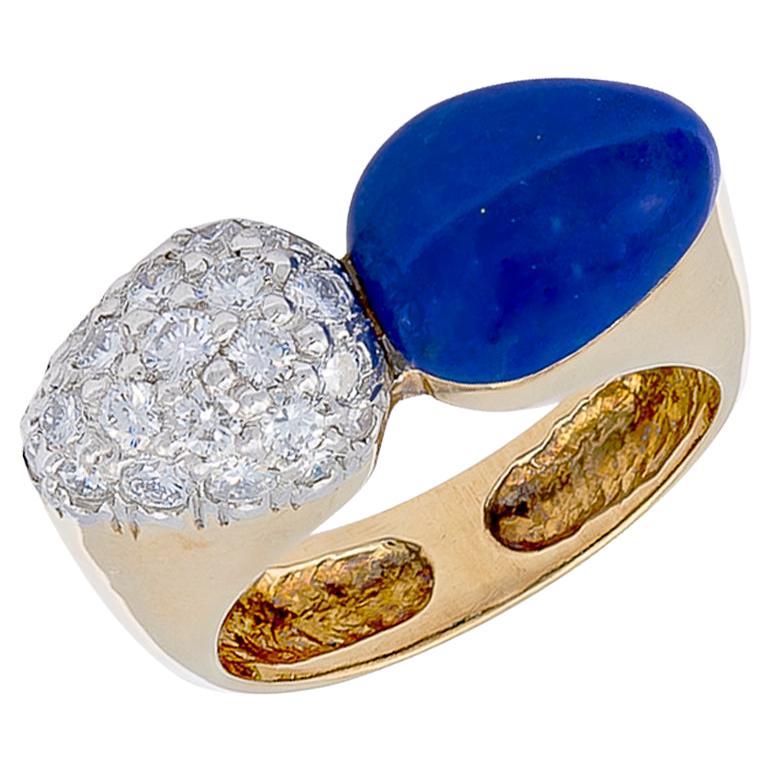 Lapis & Diamond Bombe Bypass Ring