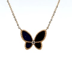 Collier Lapis Diamond Butterfly Beaded Trim (or jaune 14 carats) G VS2