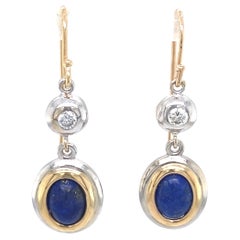 Lapis & Diamond Dangle Earrings on Shepherd's Hook Wires in Yellow & White Gold